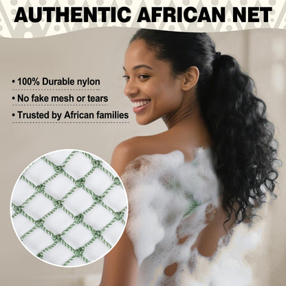 African Net Sponge Authentic-4 Packs African Exfoliating Net Sponge,Bath Sponges for Shower,42 inch Long for Normal to Sensitive Skin, for Daily use, Body Exfoliator Shower (Green,Pink,Blue,Grey)