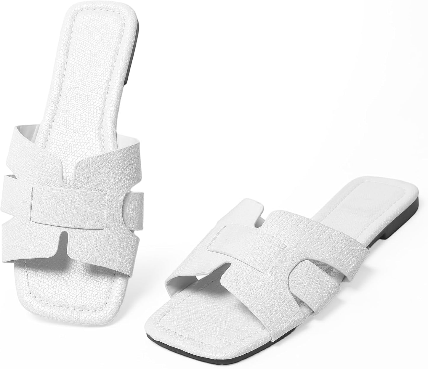 Women's Dressy Casual Flat Sandals, Elegant Comfortable Slip-On Slides with Textured Upper, Versatile Dressy Style for Everyday Wear