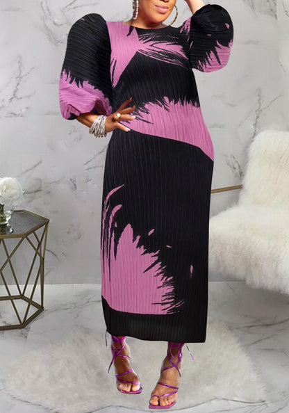 Women Colorful African Dress Floral Party Pleated Maxi Dress