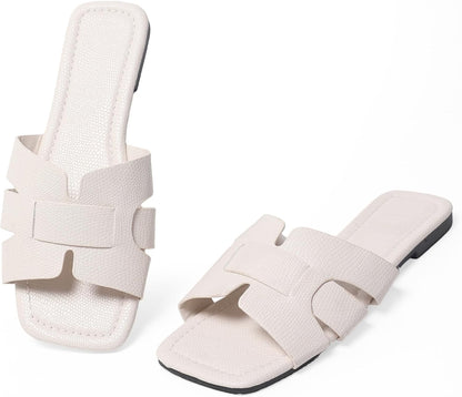 Women's Dressy Casual Flat Sandals, Elegant Comfortable Slip-On Slides with Textured Upper, Versatile Dressy Style for Everyday Wear