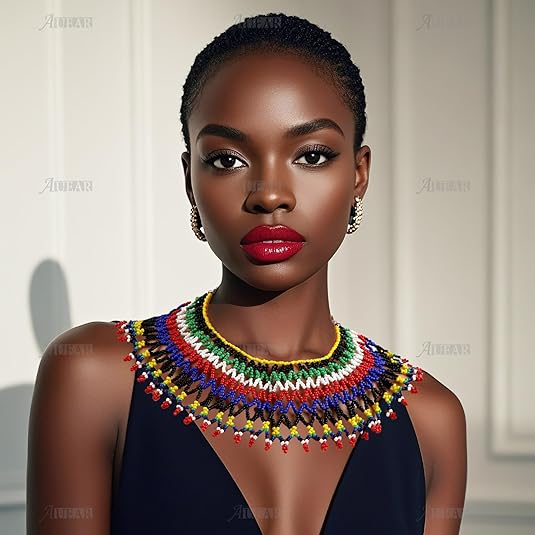 AUEAR, Colorful Beaded Necklace Maasai South African for Women Best Gift