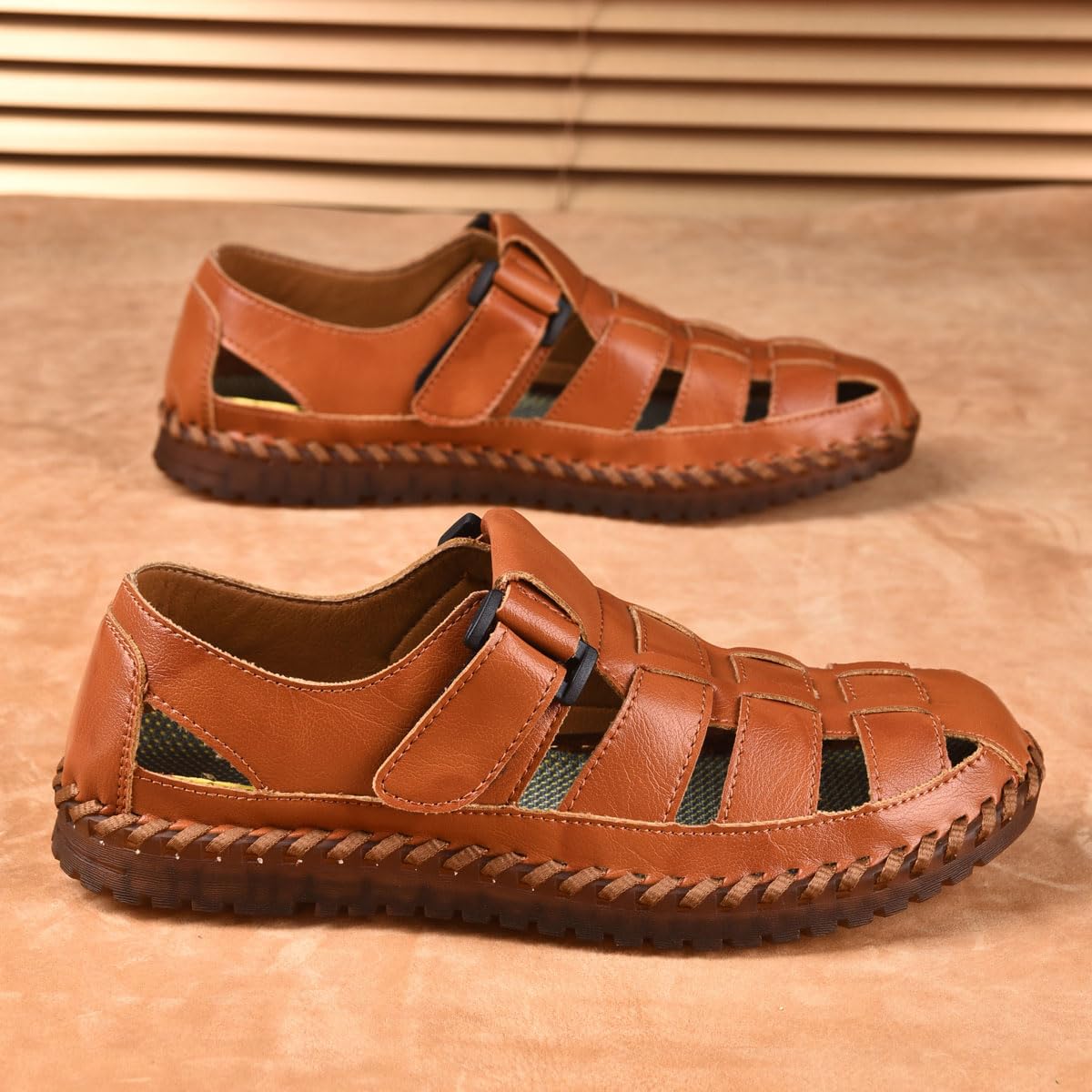 Shaire Men'S Sandals Outdoor Leather Closed Toe Beach Shoes