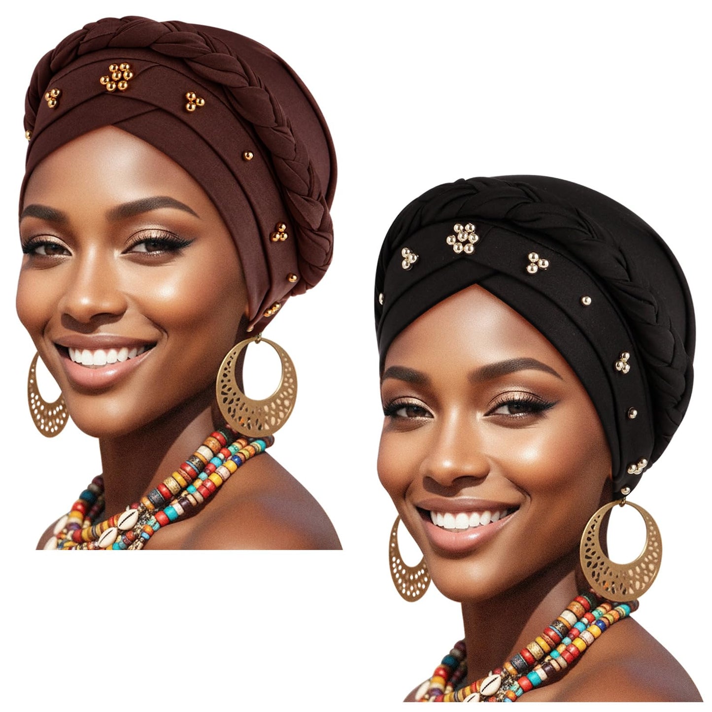 African Women Turban Caps Pre-Tied Twisted Turbans Head Scarf for Women Hair Wraps Cover Beanie Cancer Chemo Headwear