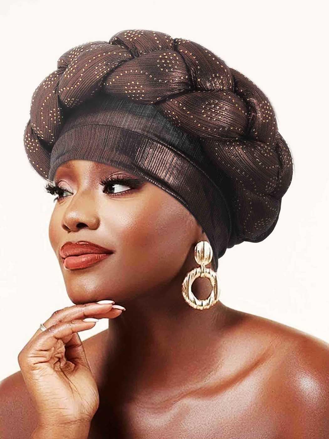 Woeoe African Headwrap Gold Braided Turbans for Women