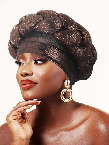 Woeoe African Headwrap Gold Braided Turbans for Women