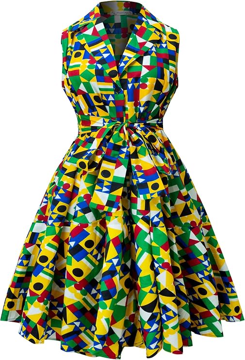 African Print Sleeveless Dress Ankara Lace-up Dress Wax Fashion Dress