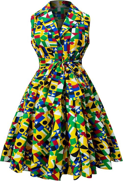 African Print Sleeveless Dress Ankara Lace-up Dress Wax Fashion Dress