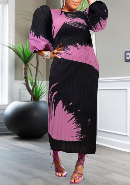 Women Colorful African Dress Floral Party Pleated Maxi Dress