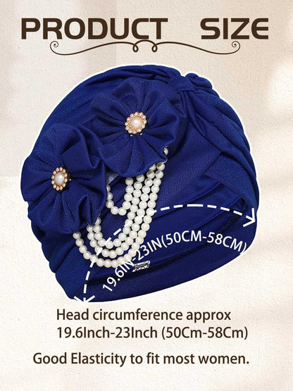 Woeoe Pearl Flower African Hats Pre-Tied Turbans Stretchy Twisted Church Wedding Head Wraps for Women