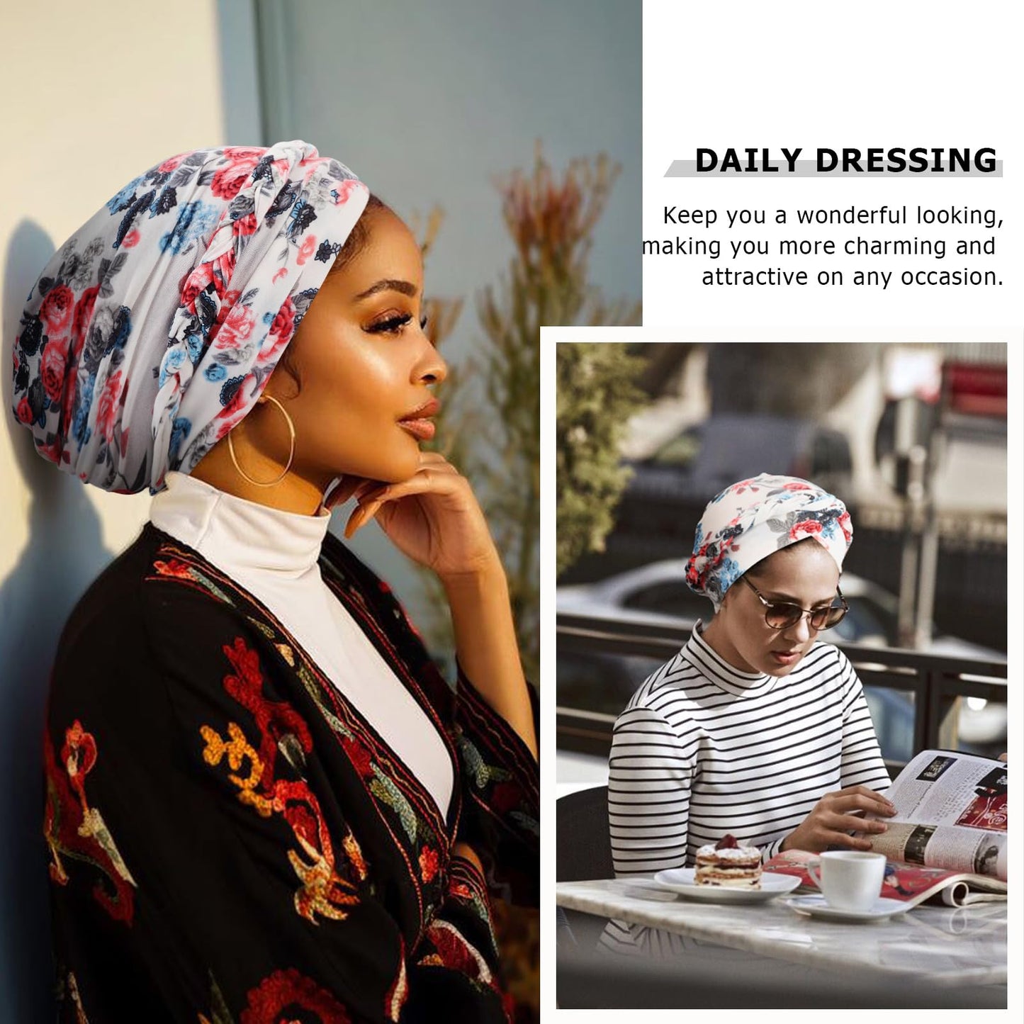 African Women Turban Caps Pre-Tied Twisted Turbans Head Scarf for Women Hair Wraps Cover Beanie Cancer Chemo Headwear