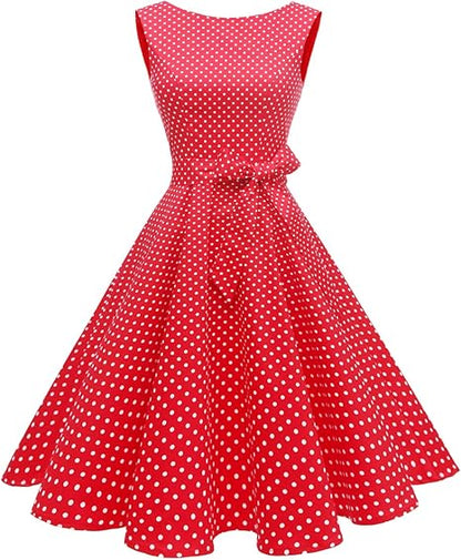 Hanpceirs Women's Boatneck Sleeveless Swing Vintage 1950s Cocktail Dress New
