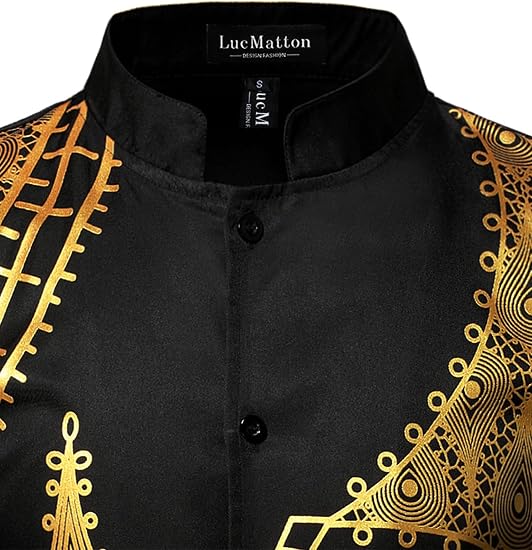 LucMatton Men's 2 Piece Outfits Long Sleeve Button Down African Dashiki Shirts and Pants Set Traditional Ethnic Suits