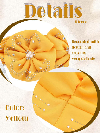 Woeoe Beanie Cap Head Wrap Black Rhinestones Head Scarf Flower Pearls Twisted Head Turban for Women Girls