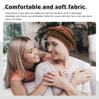 African Women Turban Caps Pre-Tied Twisted Turbans Head Scarf for Women Hair Wraps Cover Beanie Cancer Chemo Headwear