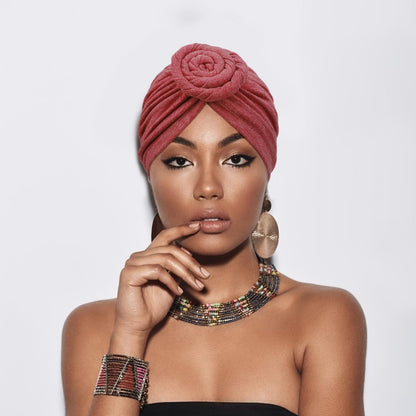 DRESHOW 5 Pack Knotted Headwraps for Women African Turban Pre-Knotted Beanie Headwraps Hair Covers