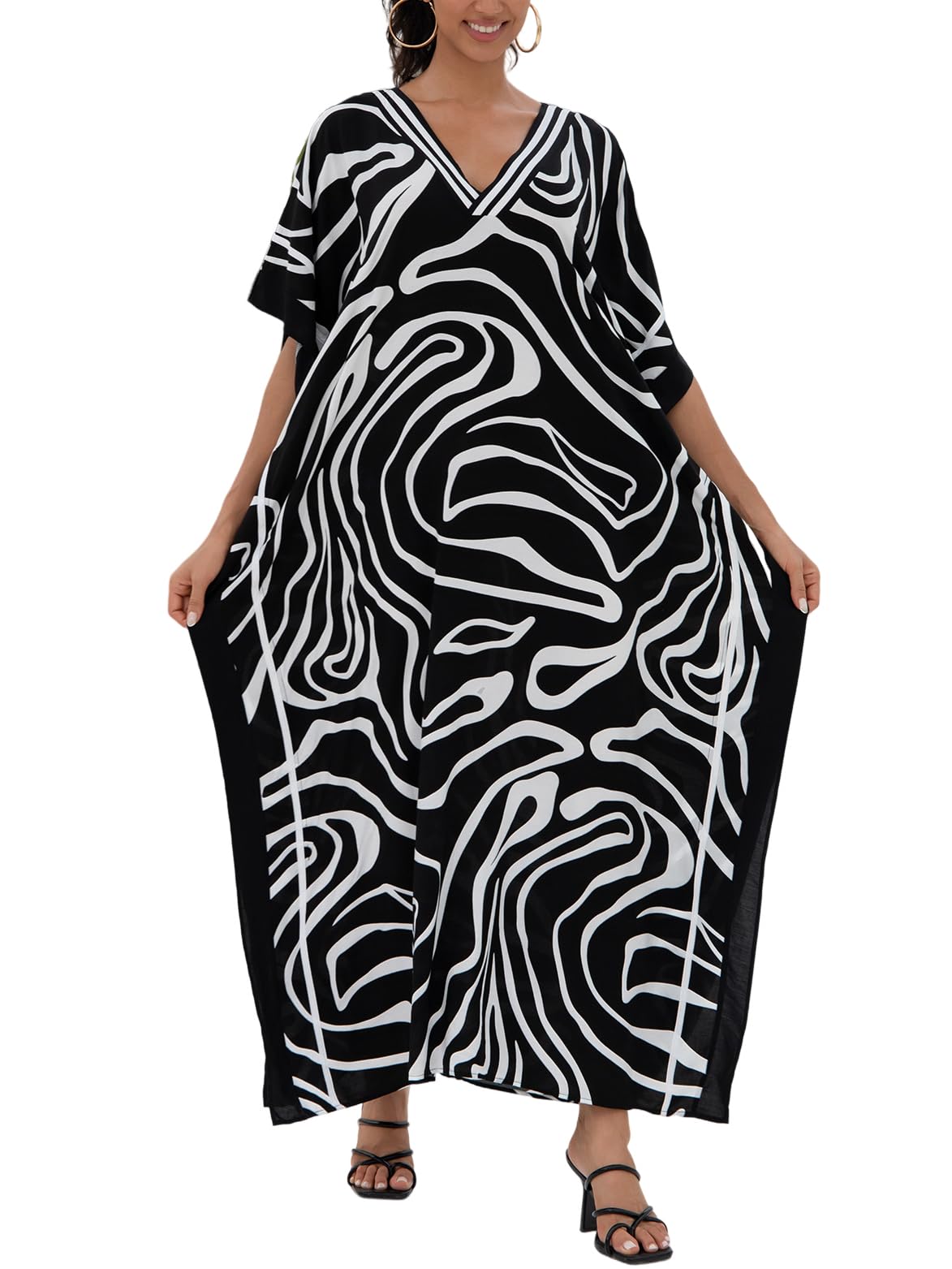 KECVOT Kaftan Dresses for Women V-Neck Print Swimsuit Cover Up Plus Size Beach Caftan Lounge Dress