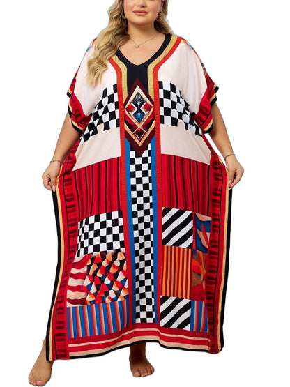 KECVOT Kaftan Dresses for Women V-Neck Print Swimsuit Cover Up Plus Size Beach Caftan Lounge Dress