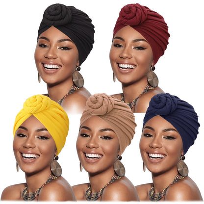 DRESHOW 5 Pack Knotted Headwraps for Women African Turban Pre-Knotted Beanie Headwraps Hair Covers