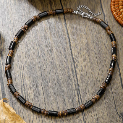 Beaded Necklace for Men,Handmade Men Turquoise Beaded Choker,Natural Wood Bead Necklaces Africa Wooden Chain Statement Unisex Strand Necklaces Hip Hop Beach Jewelry