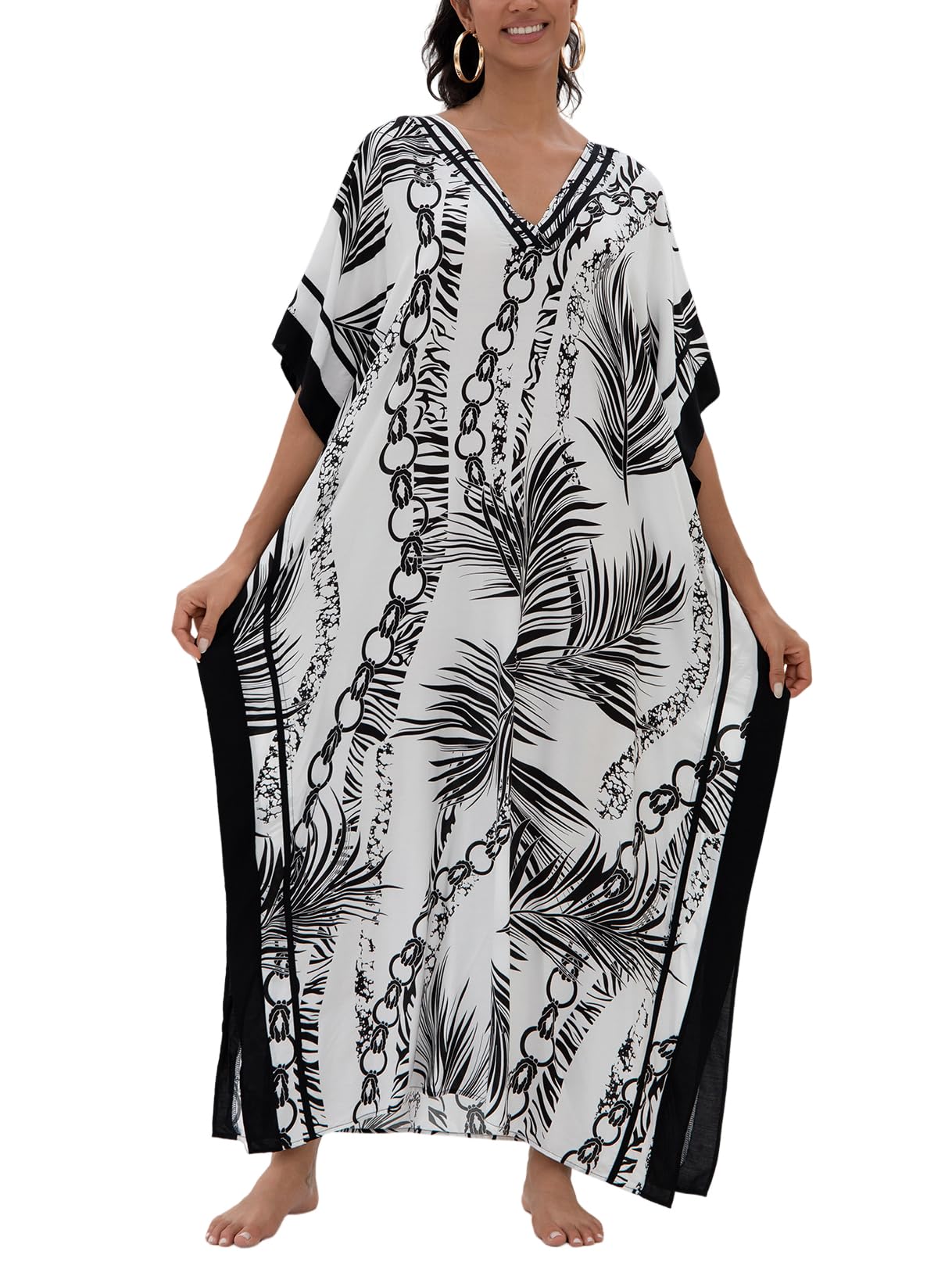 KECVOT Kaftan Dresses for Women V-Neck Print Swimsuit Cover Up Plus Size Beach Caftan Lounge Dress