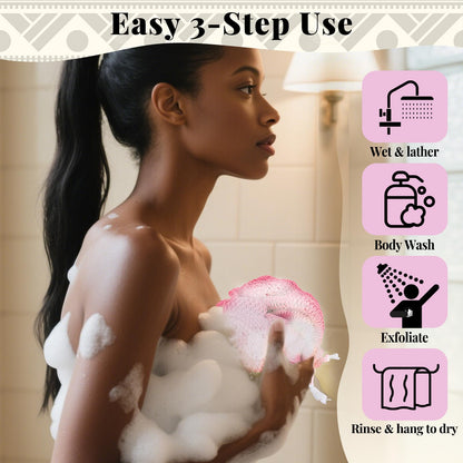 African Net Sponge Authentic-4 Packs African Exfoliating Net Sponge,Bath Sponges for Shower,42 inch Long for Normal to Sensitive Skin, for Daily use, Body Exfoliator Shower (Green,Pink,Blue,Grey)