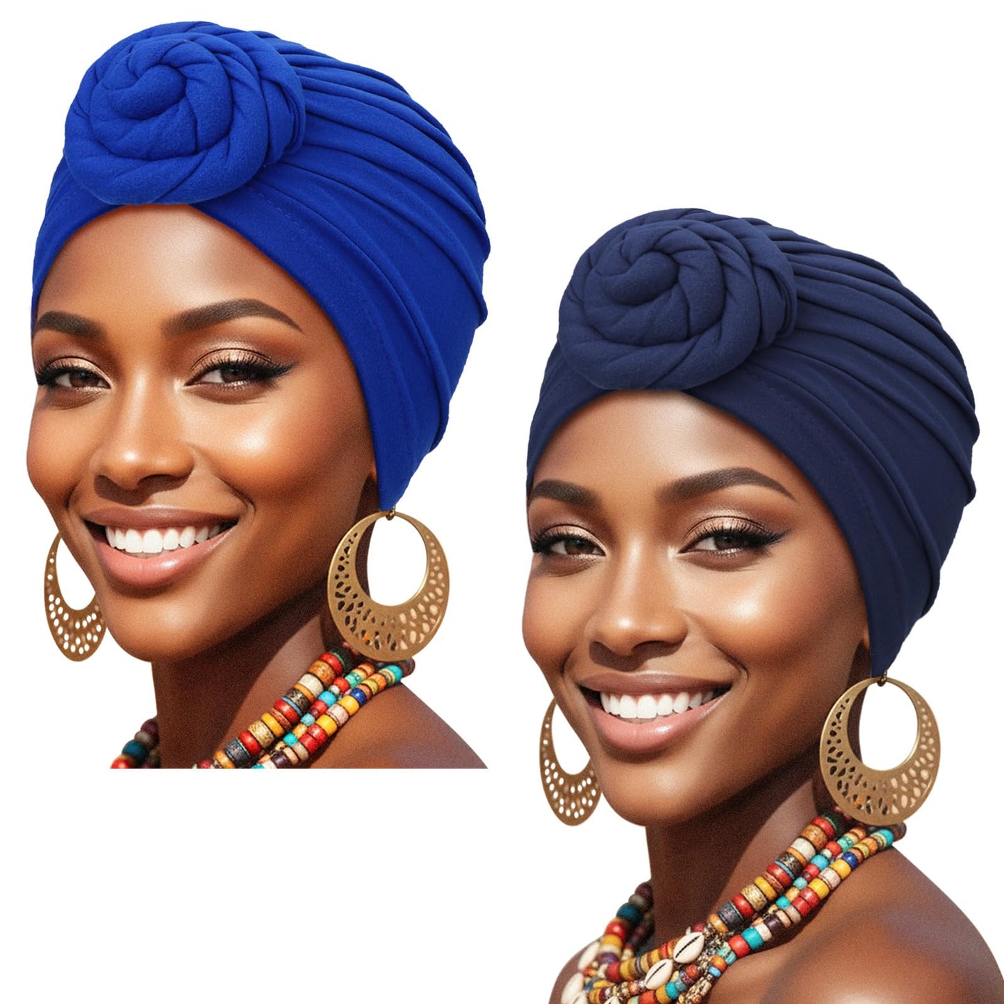 African Women Turban Caps Pre-Tied Twisted Turbans Head Scarf for Women Hair Wraps Cover Beanie Cancer Chemo Headwear