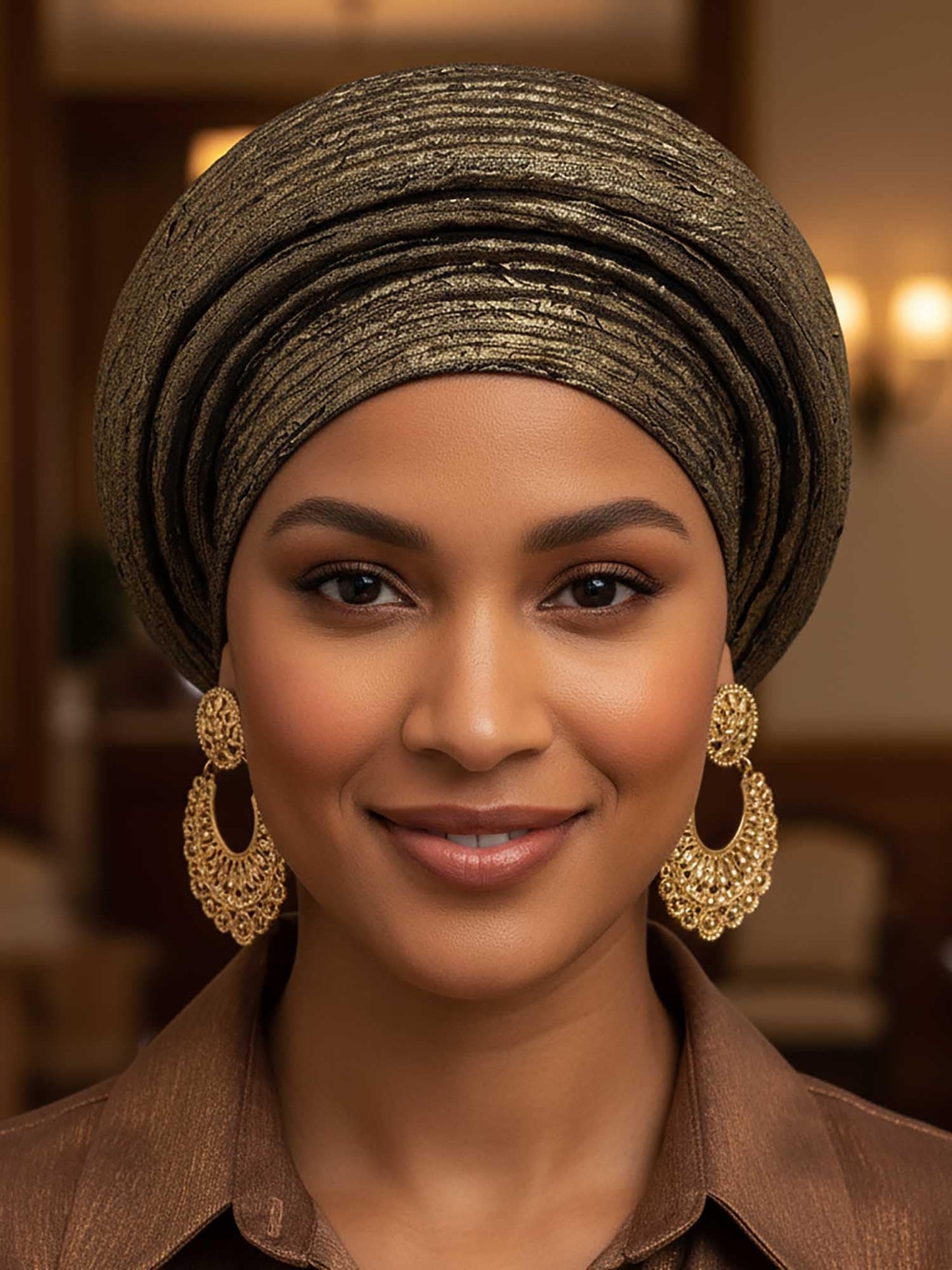Woeoe African Head Wraps for Black Women Gold Pre Tied Headdress Wedding Turban Hats