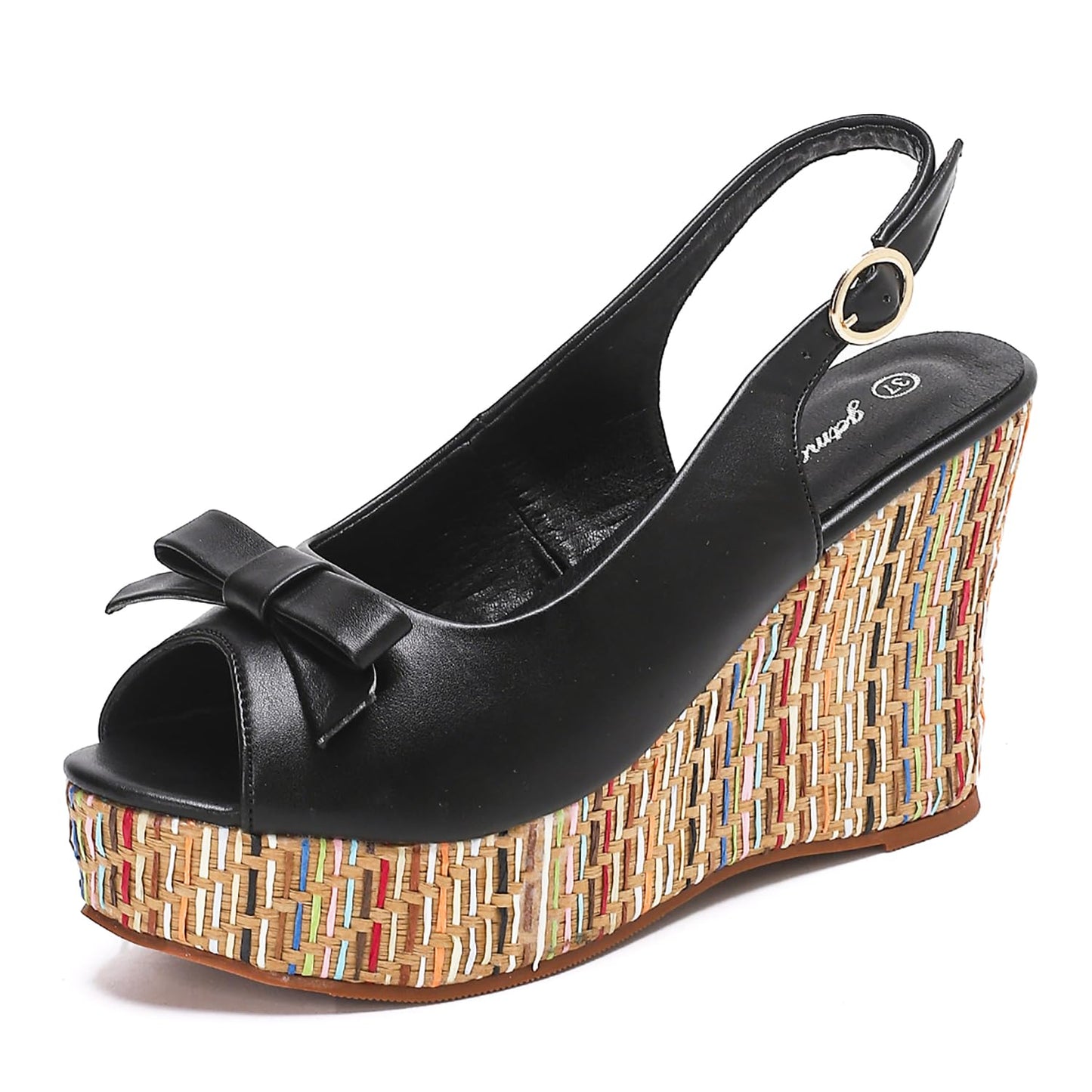 getmorebeauty Women's Wedge Sandals With Pearls Across The Top Platform Sandals High Heels
