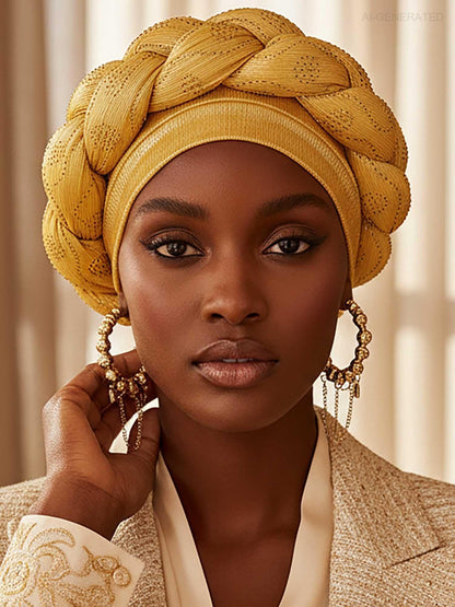 Woeoe African Headwrap Gold Braided Turbans for Women