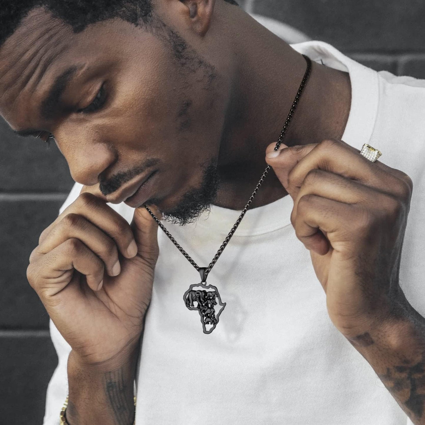 GOLDCHIC JEWELRY Africa Map Necklace for Men, Stainless Steel African Tribal/Egyptian Eye of Horus/I LOVE AFRICA/Elephant Map Hiphop Jewelry Unisex with 22'+2'Adjustable Chain