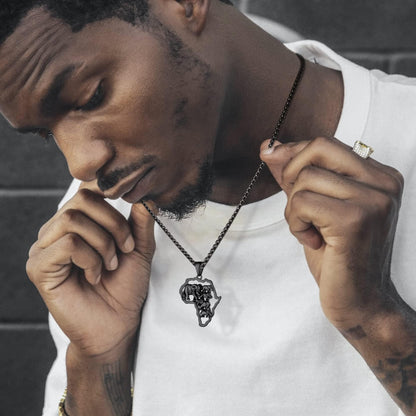 GOLDCHIC JEWELRY Africa Map Necklace for Men, Stainless Steel African Tribal/Egyptian Eye of Horus/I LOVE AFRICA/Elephant Map Hiphop Jewelry Unisex with 22'+2'Adjustable Chain