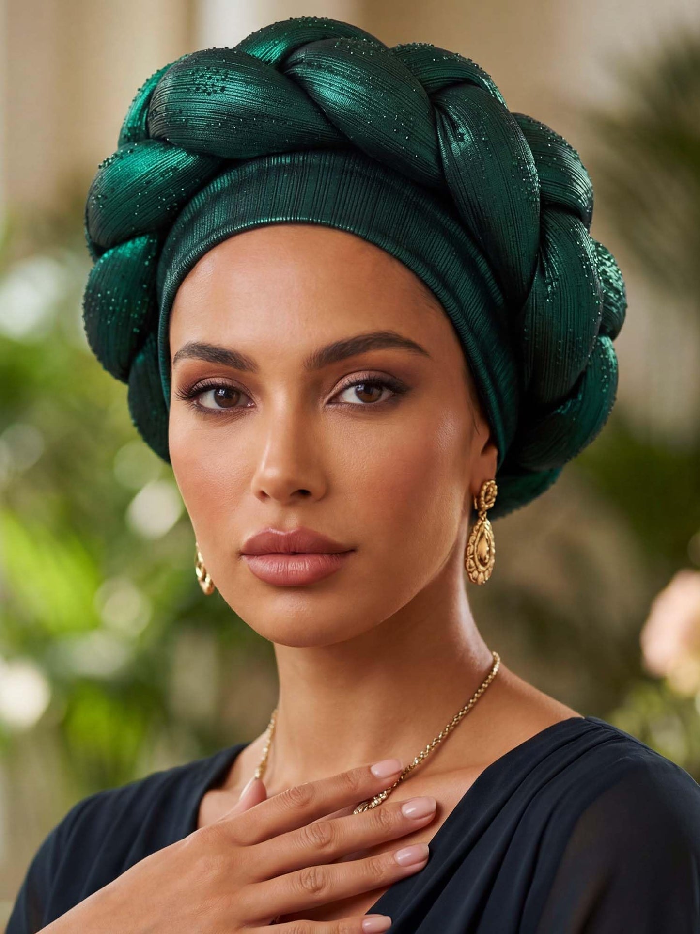 Woeoe African Headwrap Gold Braided Turbans for Women