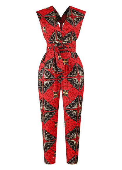 Women's African Jumpsuits Rompers V-Neck Multi-Way Wide Leg Pants