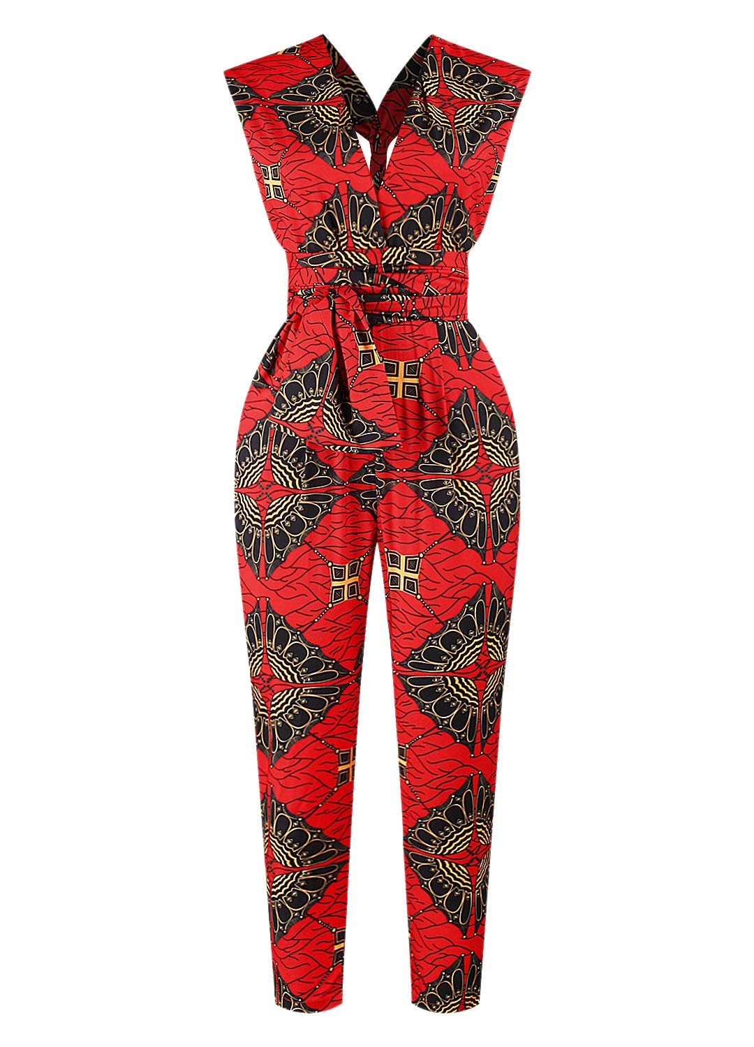 Women's African Jumpsuits Rompers V-Neck Multi-Way Wide Leg Pants