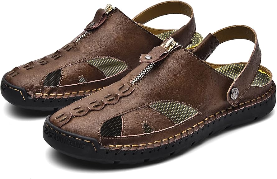Shaire Men'S Sandals Outdoor Leather Closed Toe Beach Shoes