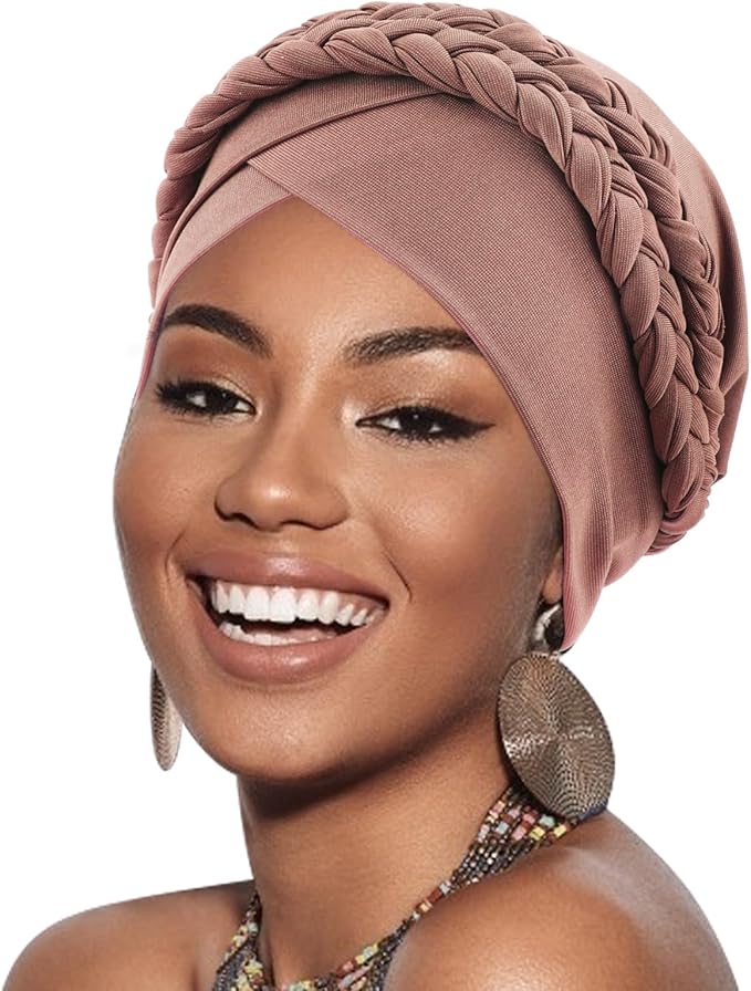 African Women Turban Caps Beanie Twist Headscarf Pre-Tied Double Twisted Braid Hair Cover Wrap Hat Chemo Cancer Cap