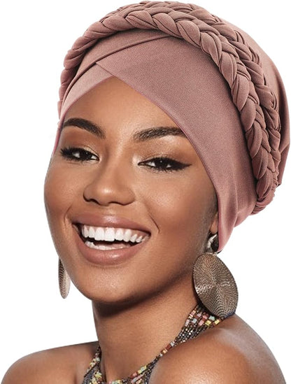 African Women Turban Caps Beanie Twist Headscarf Pre-Tied Double Twisted Braid Hair Cover Wrap Hat Chemo Cancer Cap