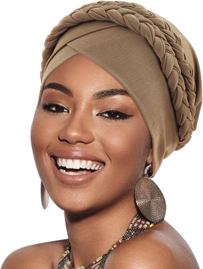 African Women Turban Caps Beanie Twist Headscarf Pre-Tied Double Twisted Braid Hair Cover Wrap Hat Chemo Cancer Cap