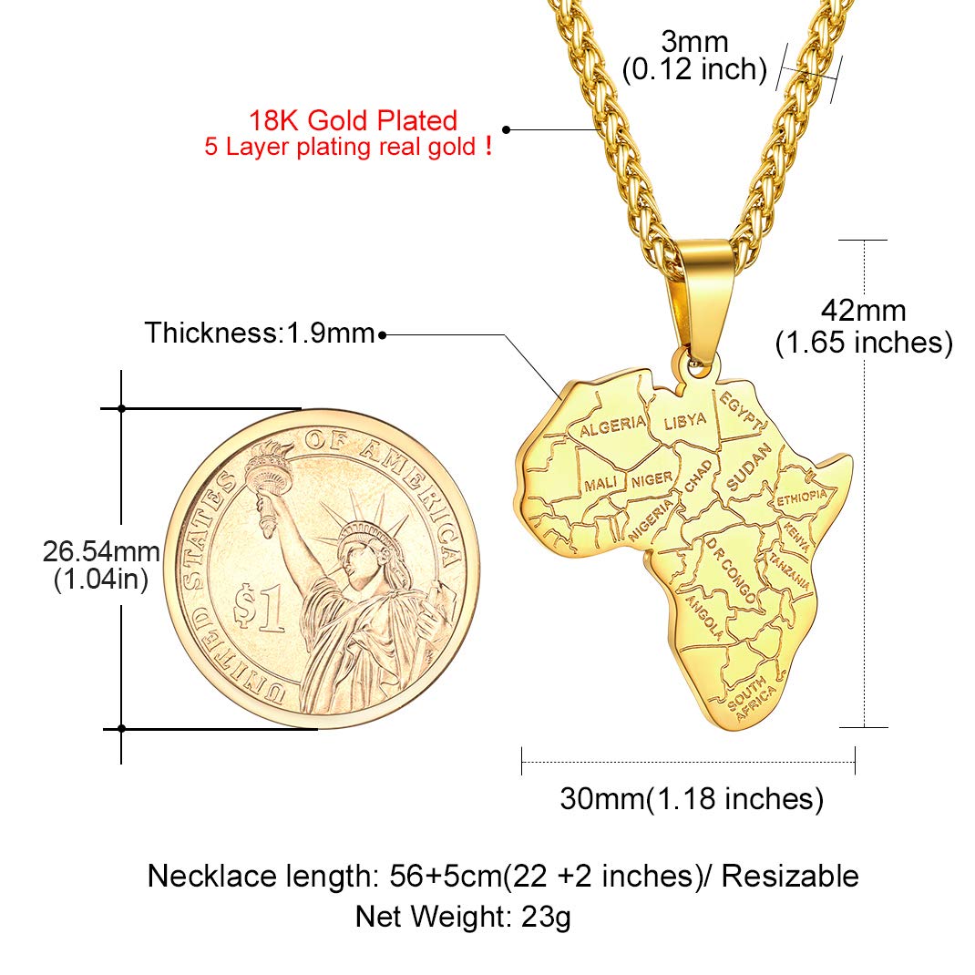 GOLDCHIC JEWELRY Africa Map Necklace for Men, Stainless Steel African Tribal/Egyptian Eye of Horus/I LOVE AFRICA/Elephant Map Hiphop Jewelry Unisex with 22'+2'Adjustable Chain