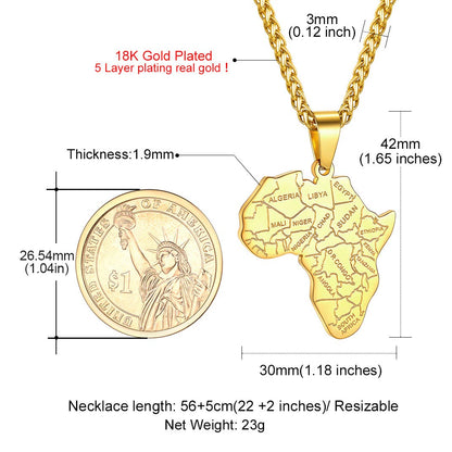GOLDCHIC JEWELRY Africa Map Necklace for Men, Stainless Steel African Tribal/Egyptian Eye of Horus/I LOVE AFRICA/Elephant Map Hiphop Jewelry Unisex with 22'+2'Adjustable Chain