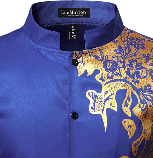 LucMatton Men's 2 Piece Outfits Long Sleeve Button Down African Dashiki Shirts and Pants Set Traditional Ethnic Suits