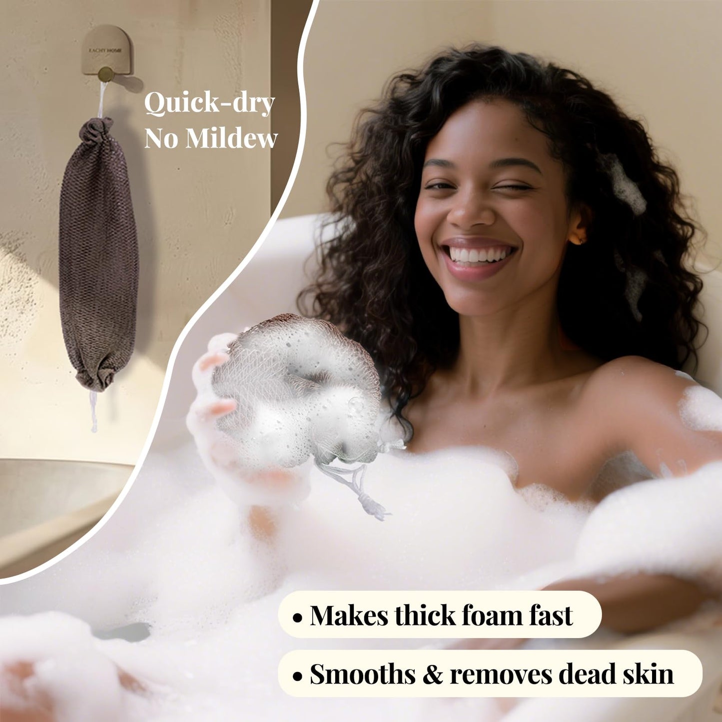 African Net Sponge Authentic-4 Packs African Exfoliating Net Sponge,Bath Sponges for Shower,42 inch Long for Normal to Sensitive Skin, for Daily use, Body Exfoliator Shower (Green,Pink,Blue,Grey)