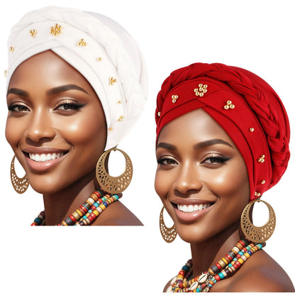 African Women Turban Caps Pre-Tied Twisted Turbans Head Scarf for Women Hair Wraps Cover Beanie Cancer Chemo Headwear