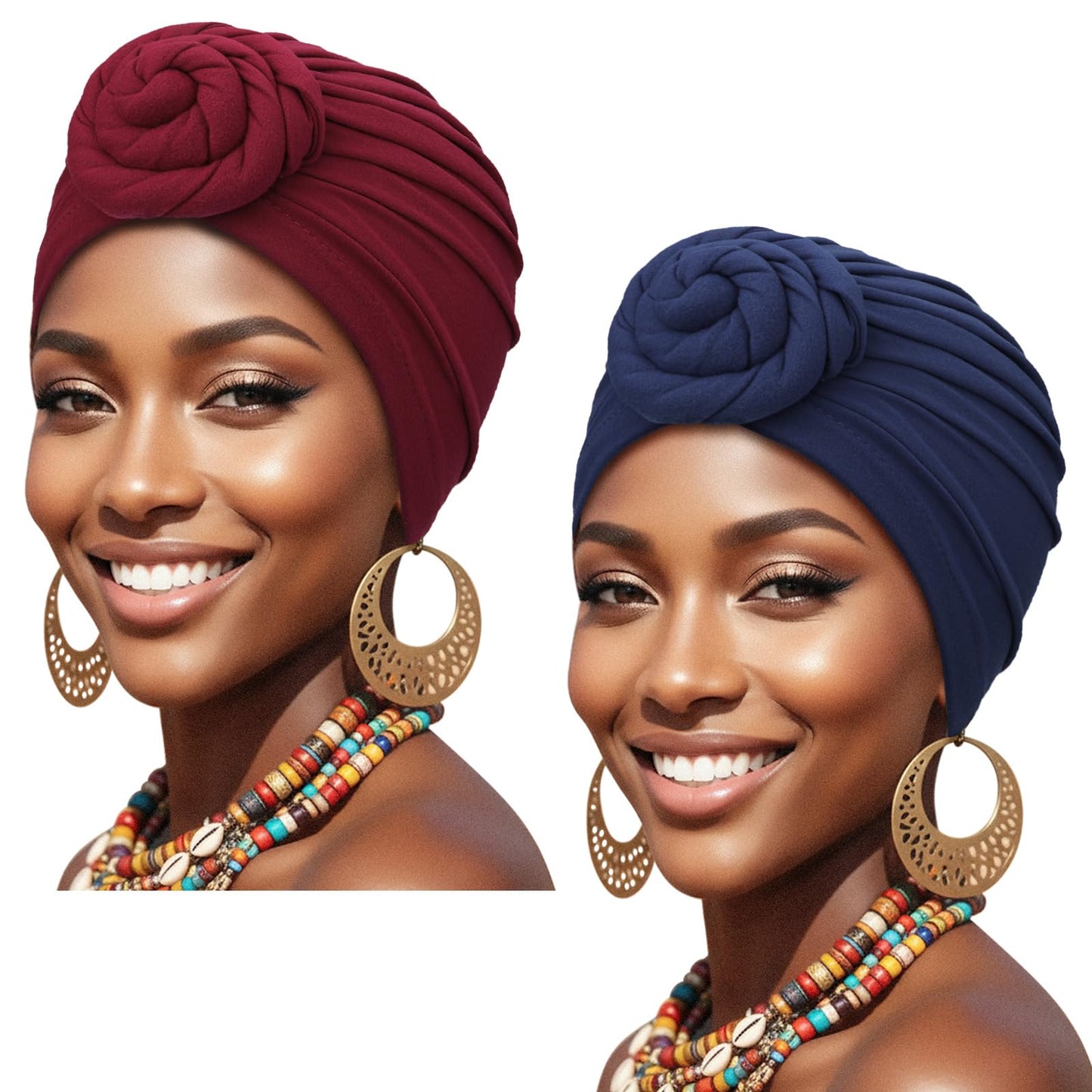 African Women Turban Caps Pre-Tied Twisted Turbans Head Scarf for Women Hair Wraps Cover Beanie Cancer Chemo Headwear