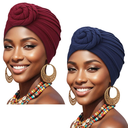 African Women Turban Caps Pre-Tied Twisted Turbans Head Scarf for Women Hair Wraps Cover Beanie Cancer Chemo Headwear