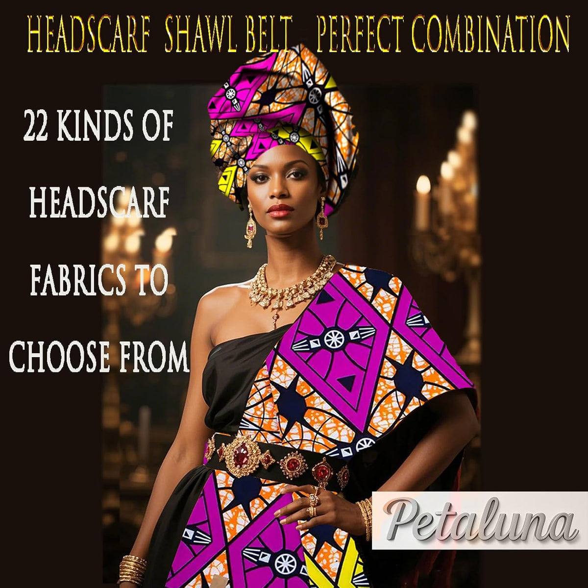 African Nigerian Style Printed Polyester Women'S Geometric Pattern Wax Printed Headscarf Shawl (004, Length 71in Width 21.7in)