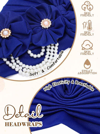 Woeoe Pearl Flower African Hats Pre-Tied Turbans Stretchy Twisted Church Wedding Head Wraps for Women