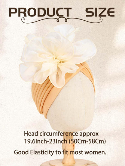 Woeoe Flower Turban Cap 20s Feather Fascinator Headwrap for Women