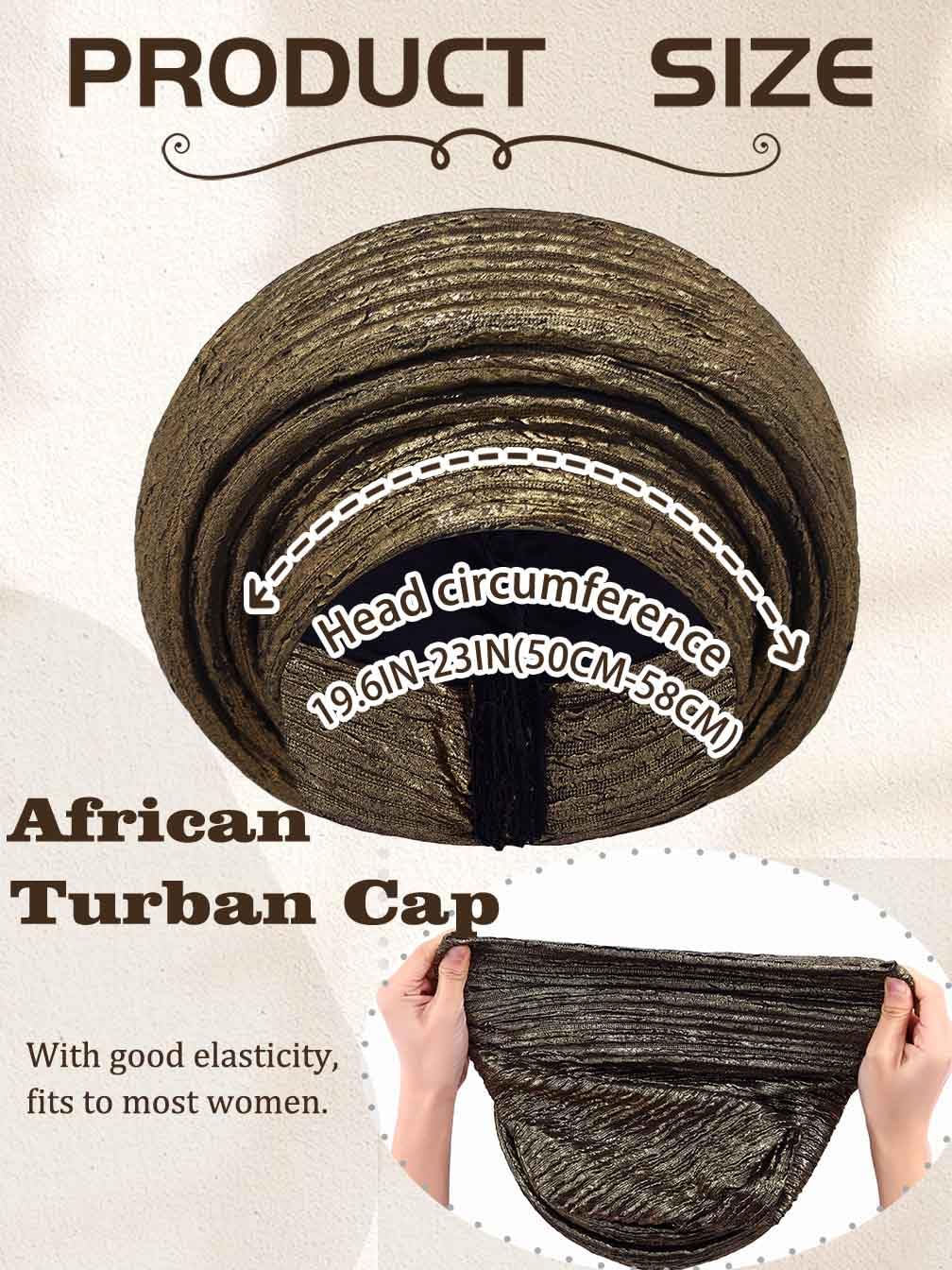 Woeoe African Head Wraps for Black Women Gold Pre Tied Headdress Wedding Turban Hats