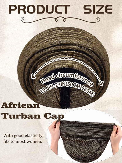 Woeoe African Head Wraps for Black Women Gold Pre Tied Headdress Wedding Turban Hats